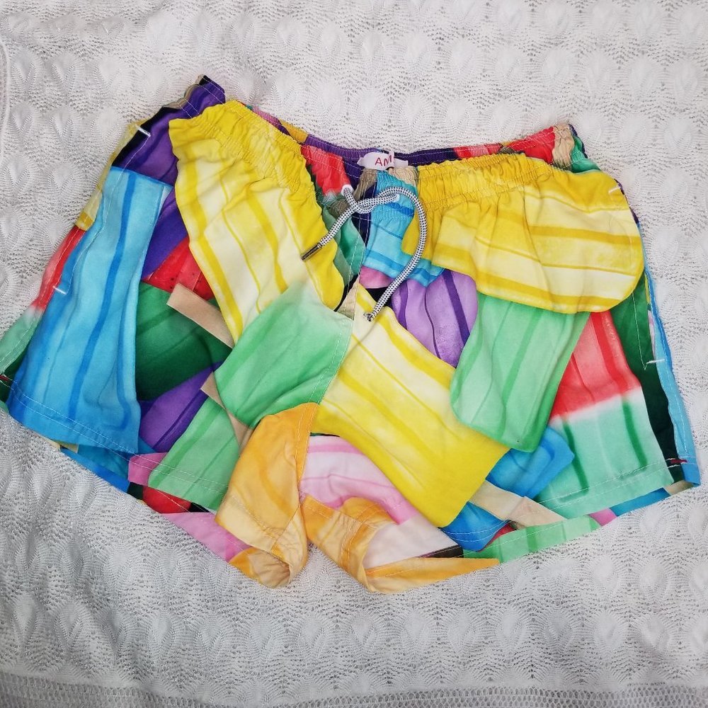 AMS swimwear popsicle print swim shorts multi color size XG beach gym mesh liner